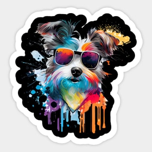 Colourful Cool Yorkshire Terrier Dog with Sunglasses Sticker